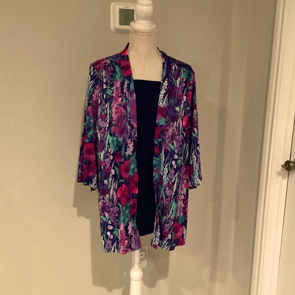 Top Notch Women's Floral 3/4 Blouse Sleeve Open Front Top